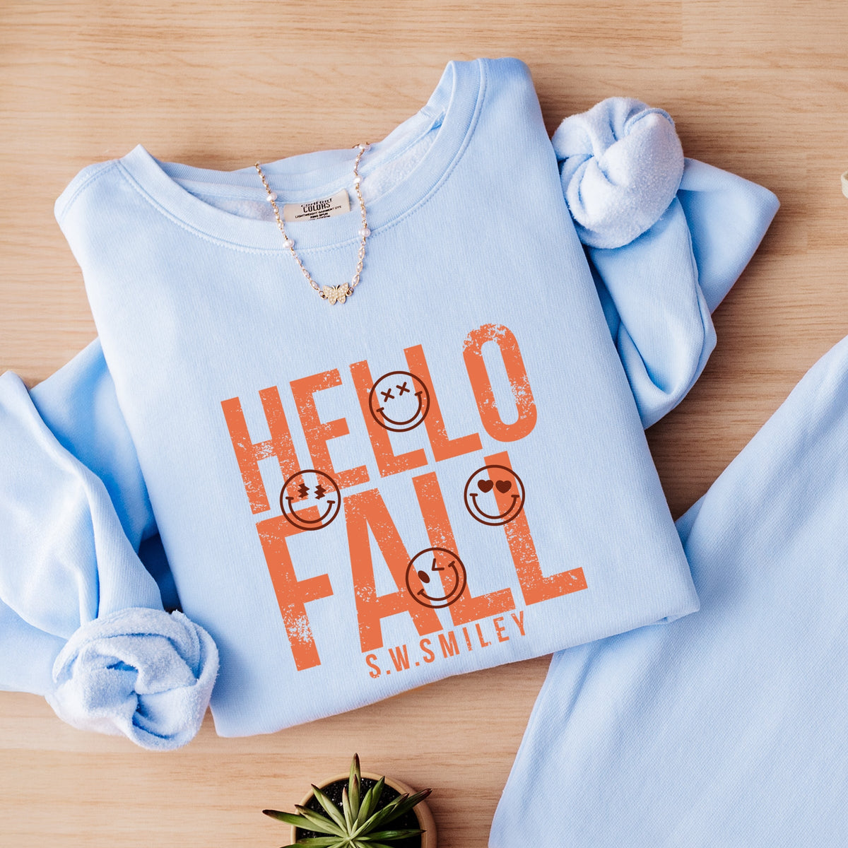 S.W.Smiley Hello Fall - Women's Lightweight Garment Dyed Sweatshirt