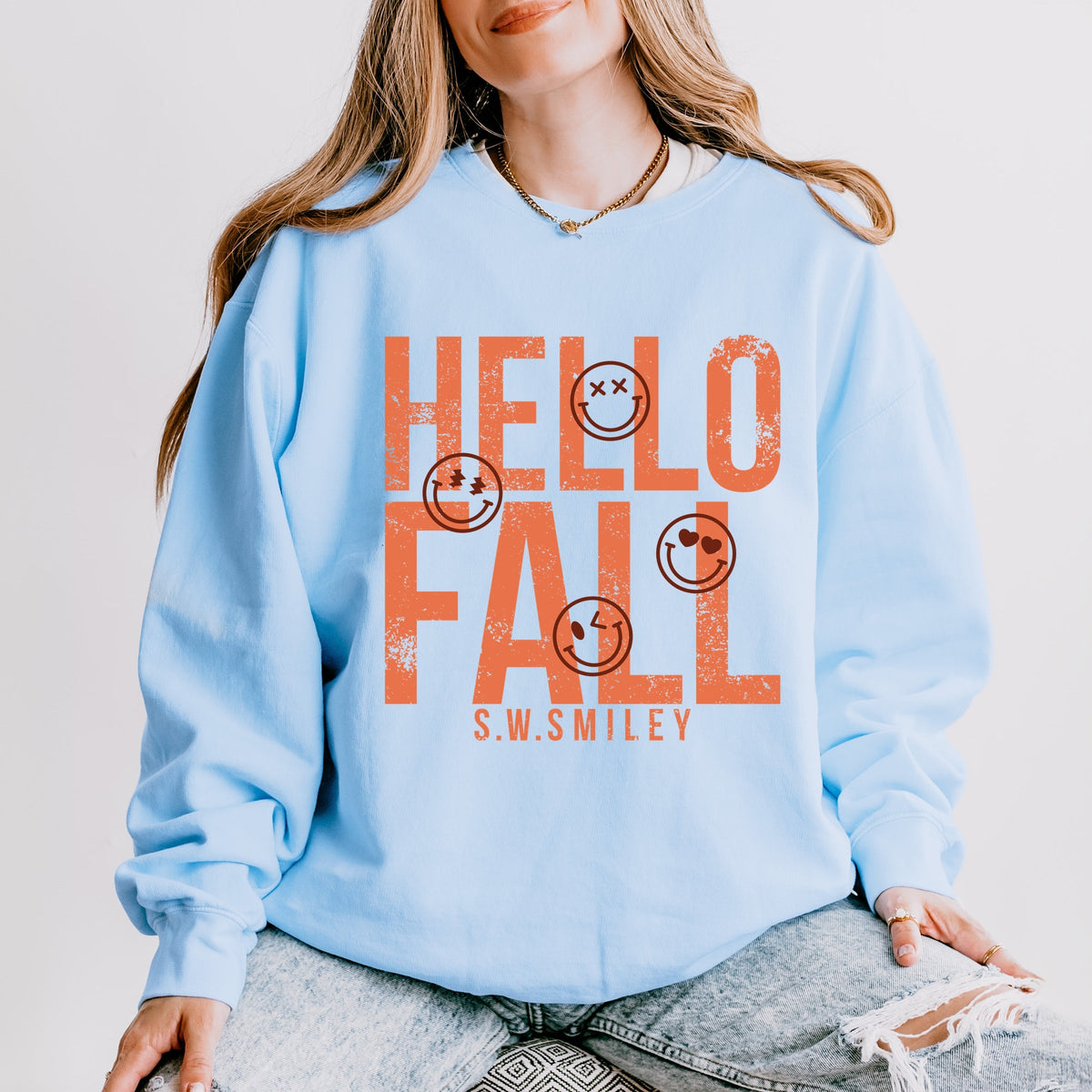 S.W.Smiley Hello Fall - Women's Lightweight Garment Dyed Sweatshirt