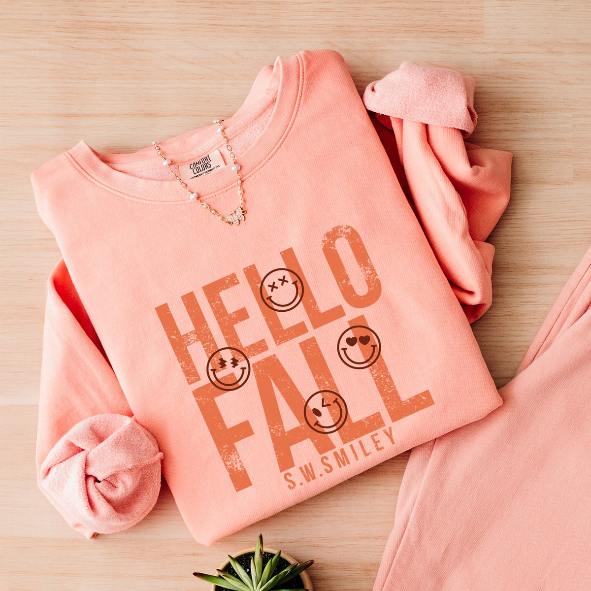 S.W.Smiley Hello Fall - Women's Lightweight Garment Dyed Sweatshirt