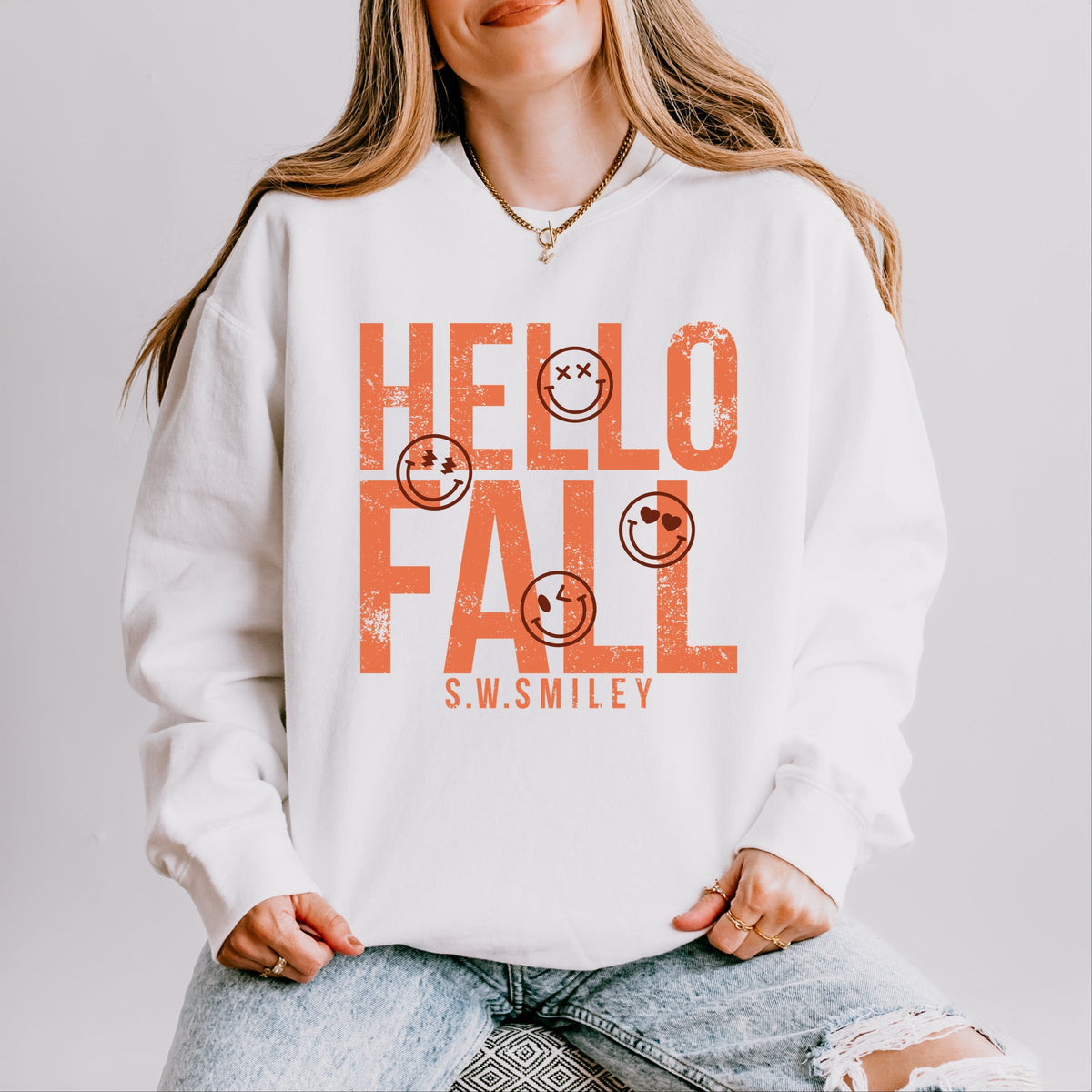 S.W.Smiley Hello Fall - Women's Lightweight Garment Dyed Sweatshirt