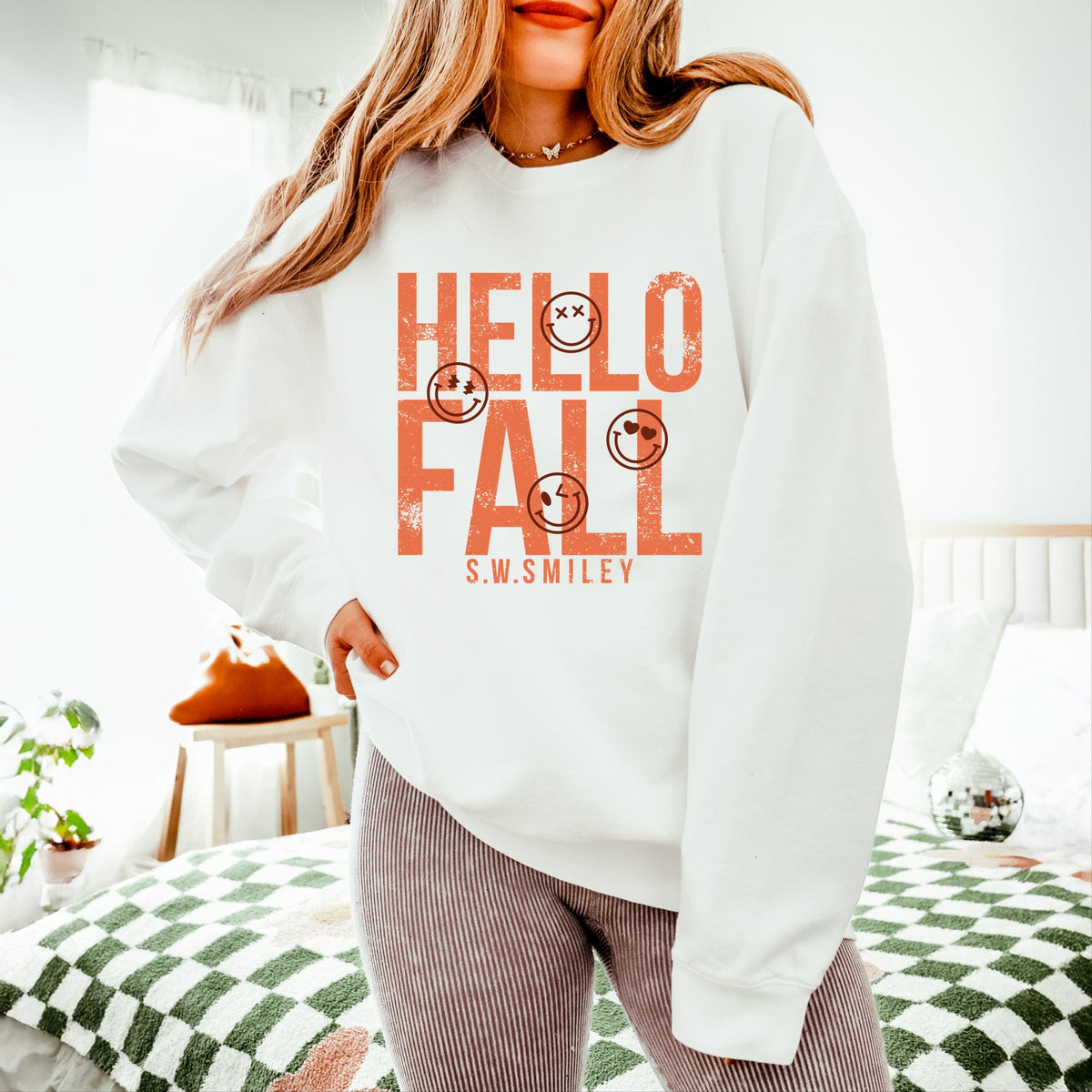 S.W.Smiley Hello Fall - Women's Lightweight Garment Dyed Sweatshirt