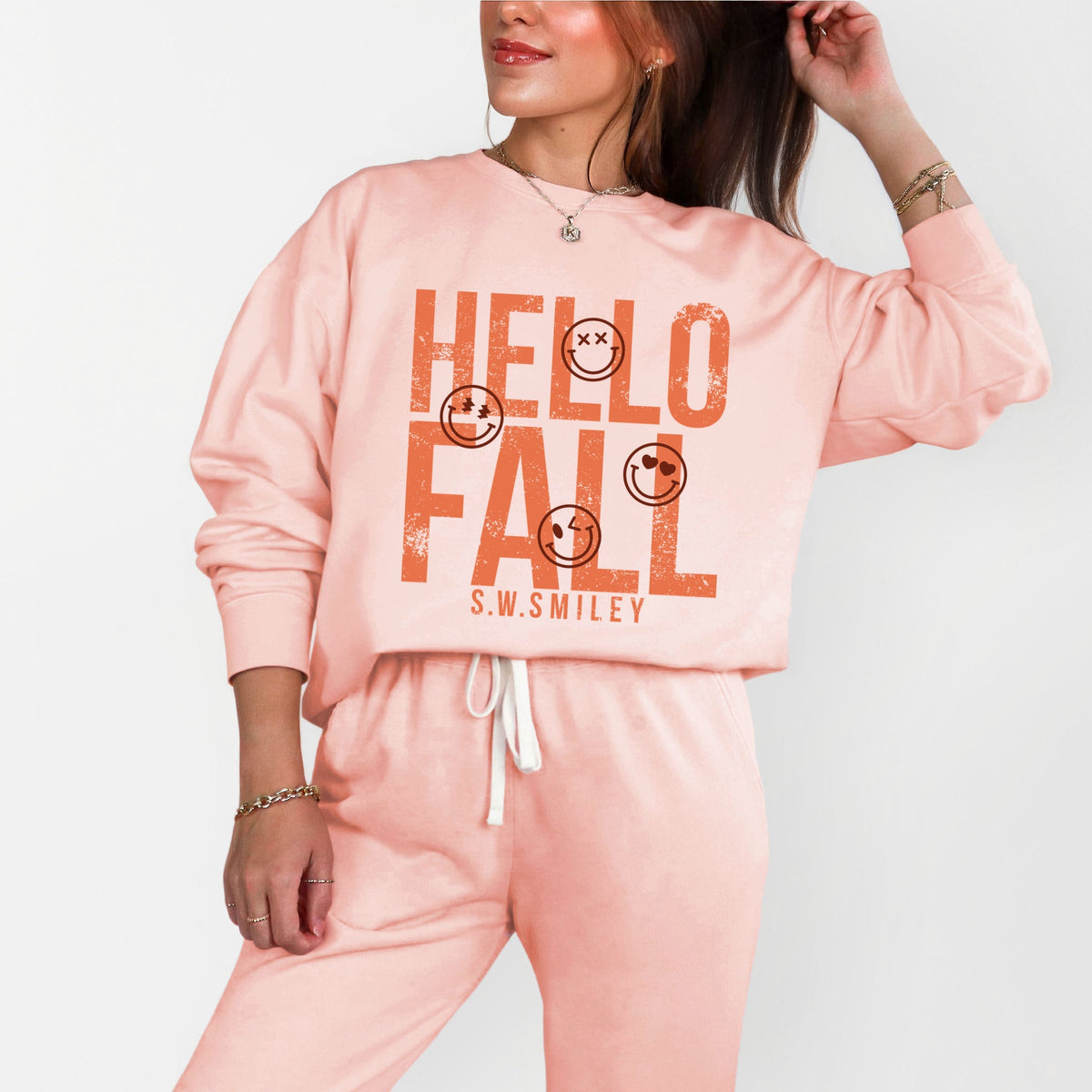 S.W.Smiley Hello Fall - Women's Lightweight Garment Dyed Sweatshirt