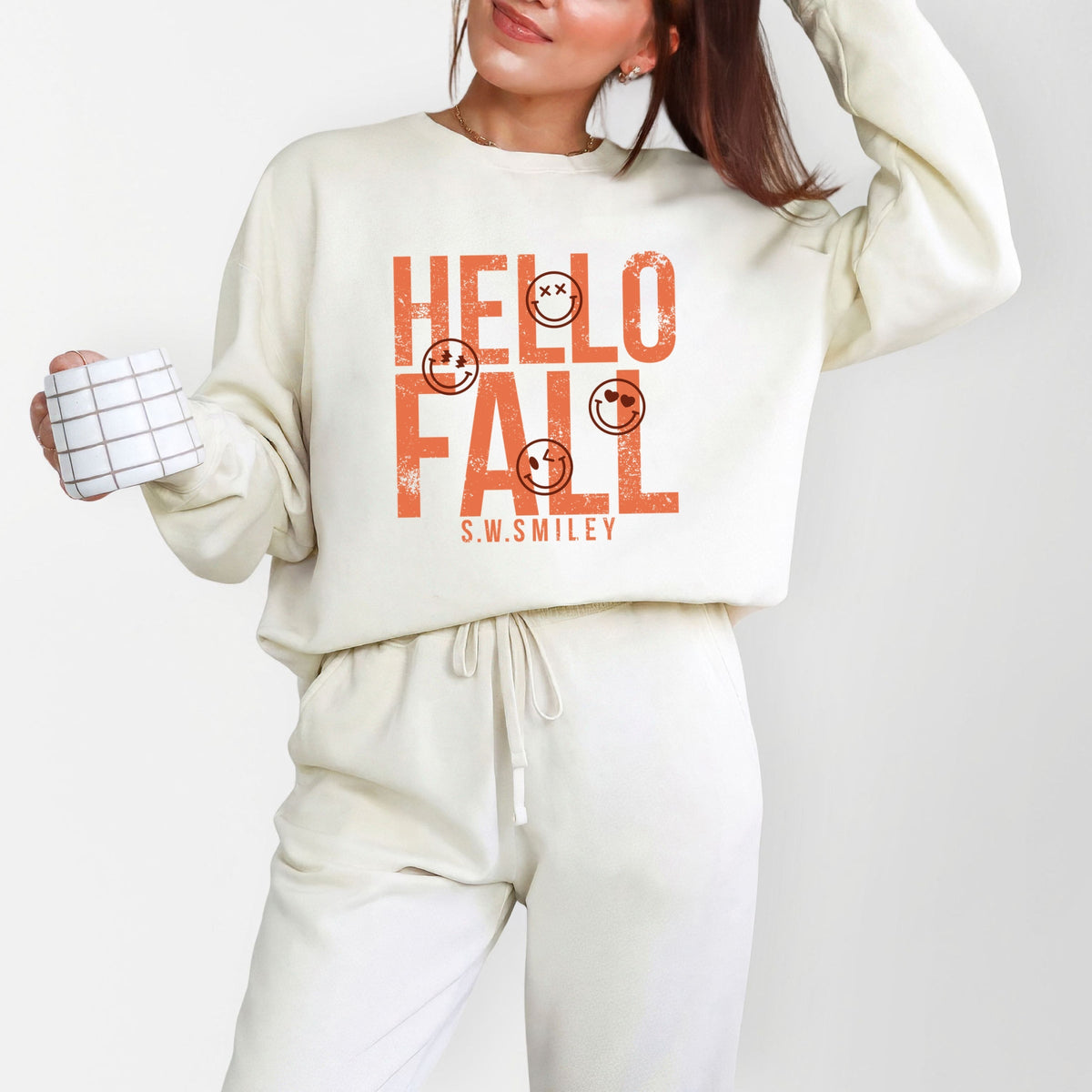 S.W.Smiley Hello Fall - Women's Lightweight Garment Dyed Sweatshirt
