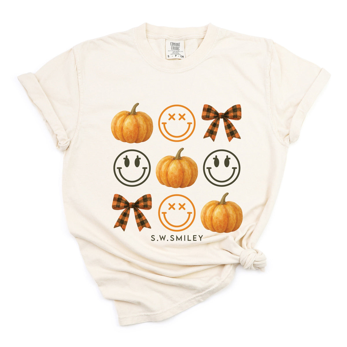 S.W.Smiley Pumpkin Coquette Chart - Women's Garment Dyed Graphic T-Shirt