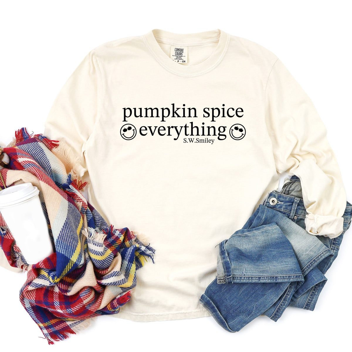 S.W.Smiley Pumpkin Spice Everything - Garment Dyed Long Sleeve