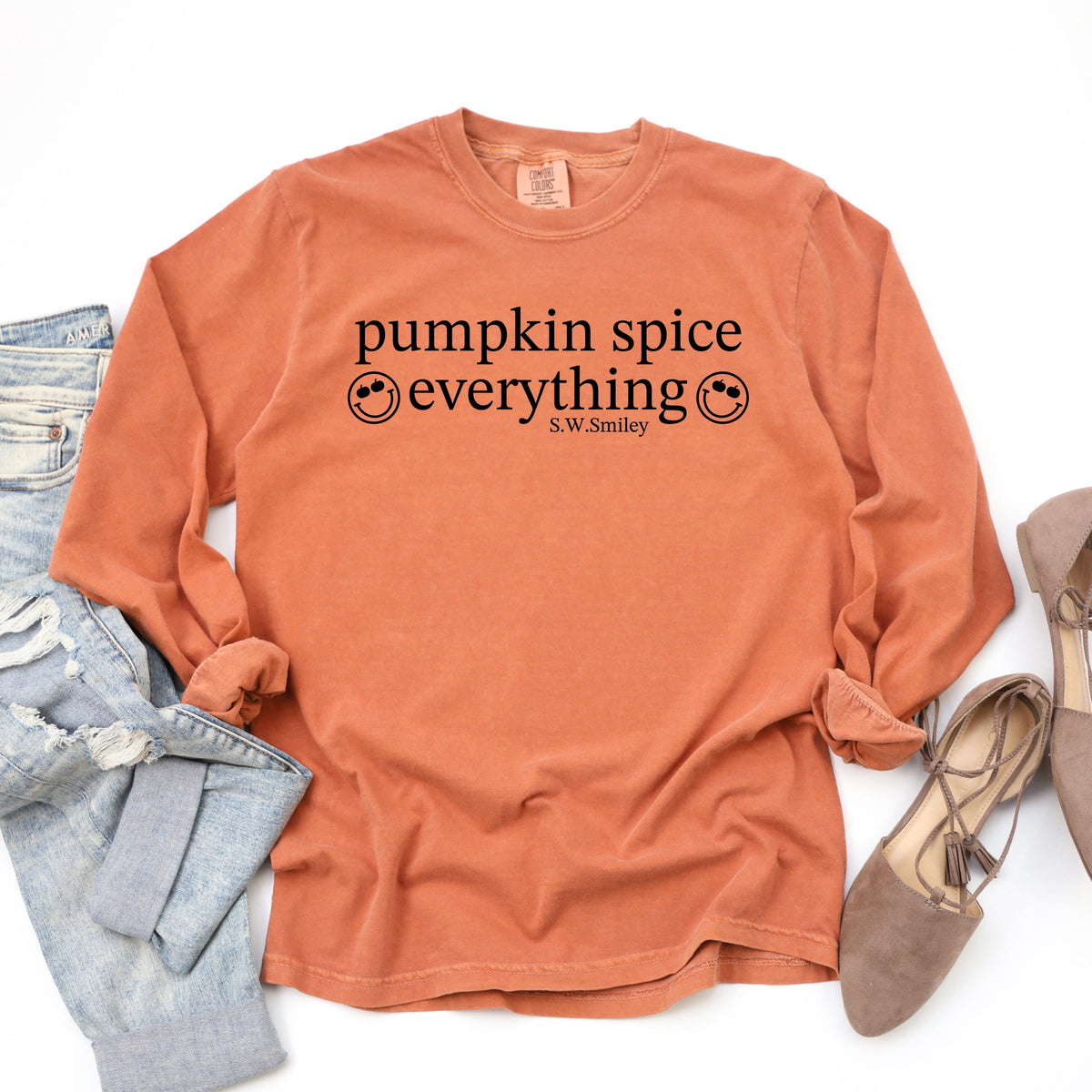 S.W.Smiley Pumpkin Spice Everything - Garment Dyed Long Sleeve