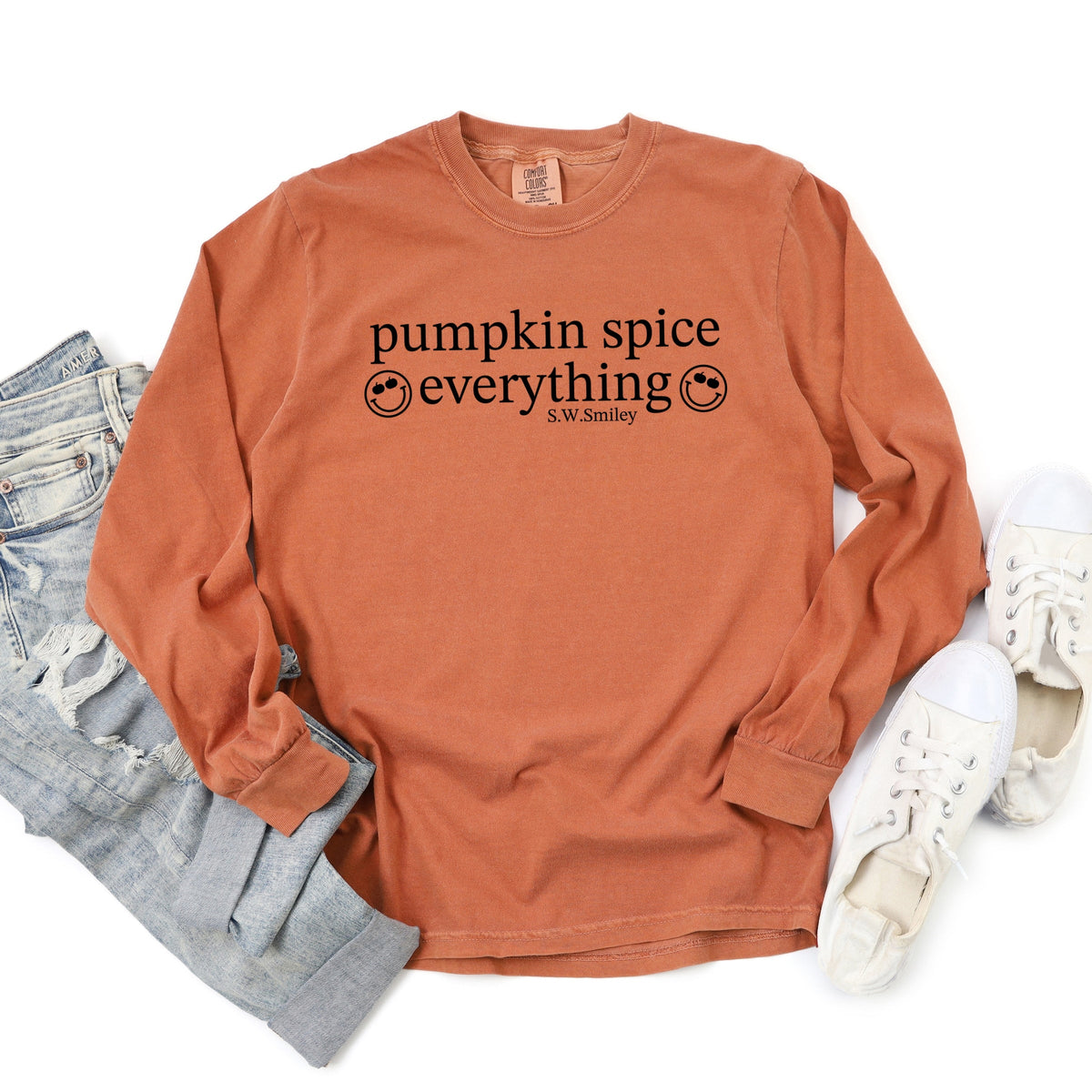 S.W.Smiley Pumpkin Spice Everything - Garment Dyed Long Sleeve