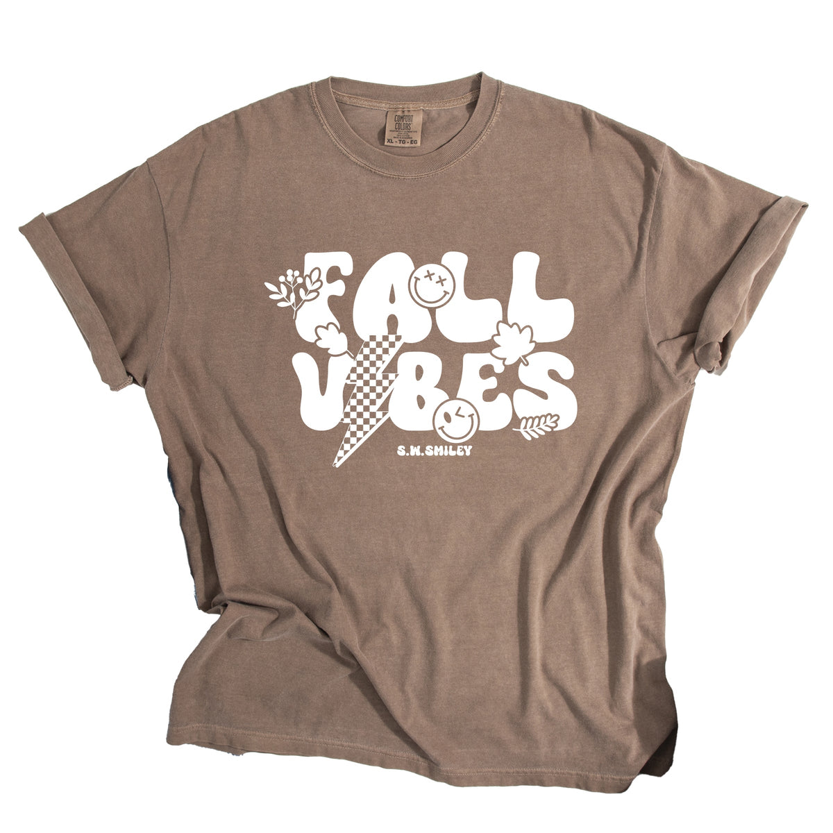 S.W.Smiley Fall Vibes Lightning - Women's Garment Dyed Graphic T-Shirt