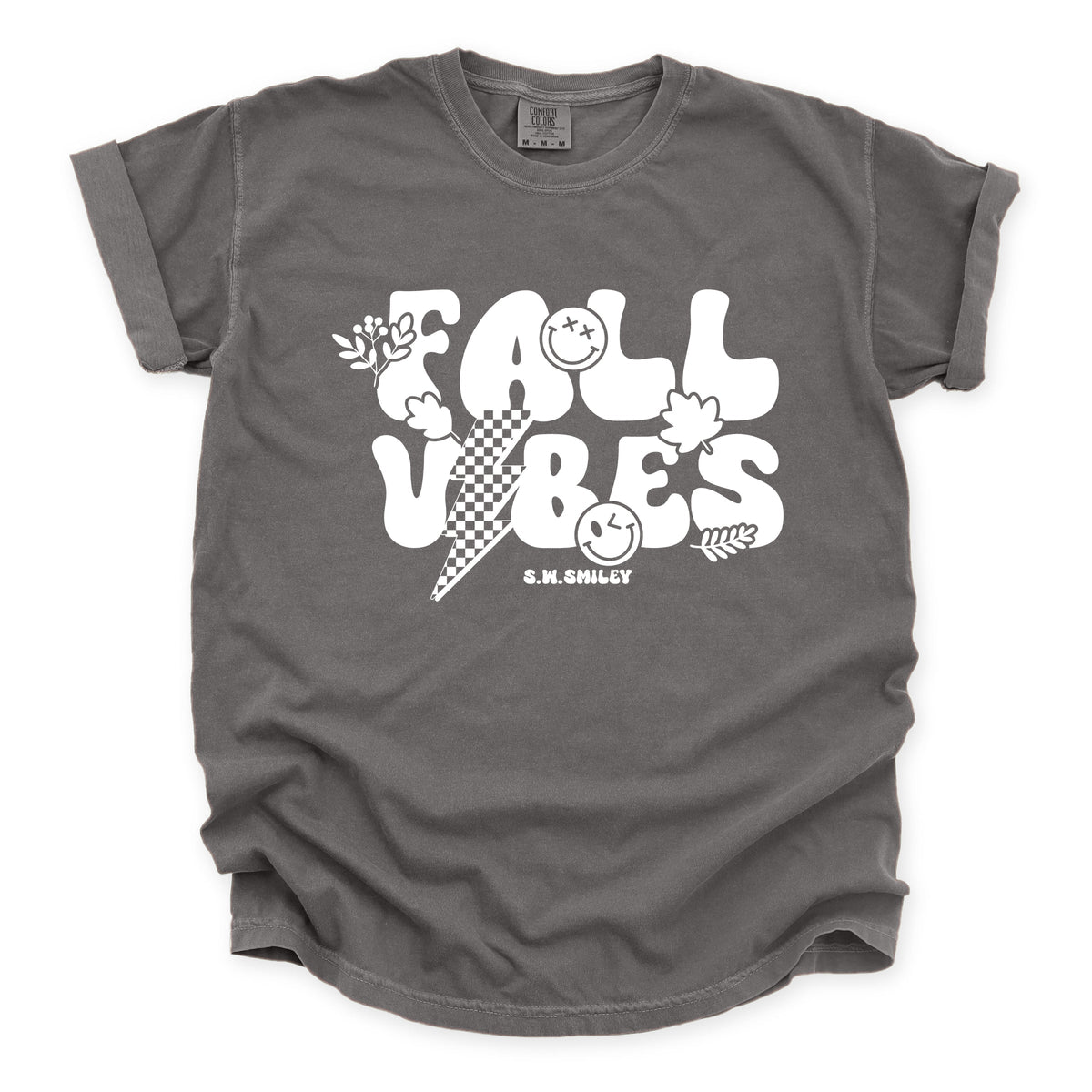 S.W.Smiley Fall Vibes Lightning - Women's Garment Dyed Graphic T-Shirt