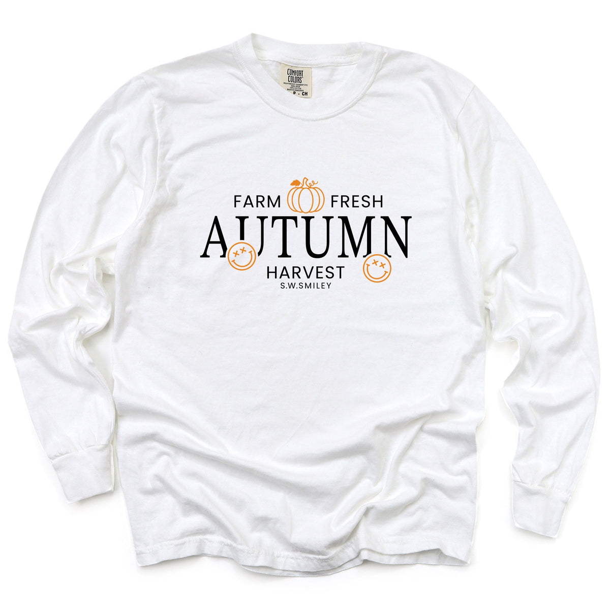 S.W.Smiley Farm Fresh Autumn Harvest - Women's Garment Dyed Long Sleeve Graphic T-Shirt