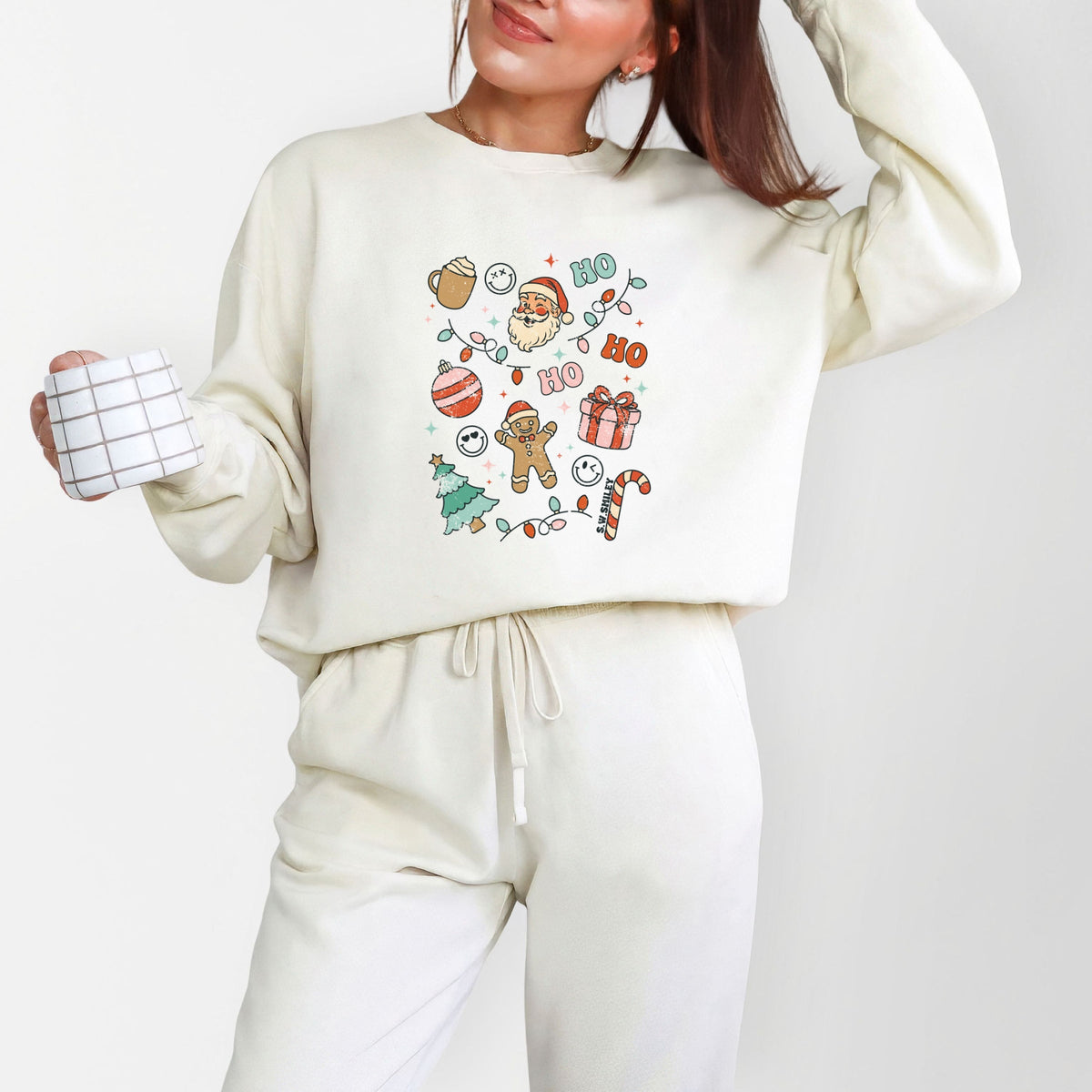 S.W.Smiley Christmas Collage Sparkle - Womens Lightweight Garment Dyed Sweatshirt