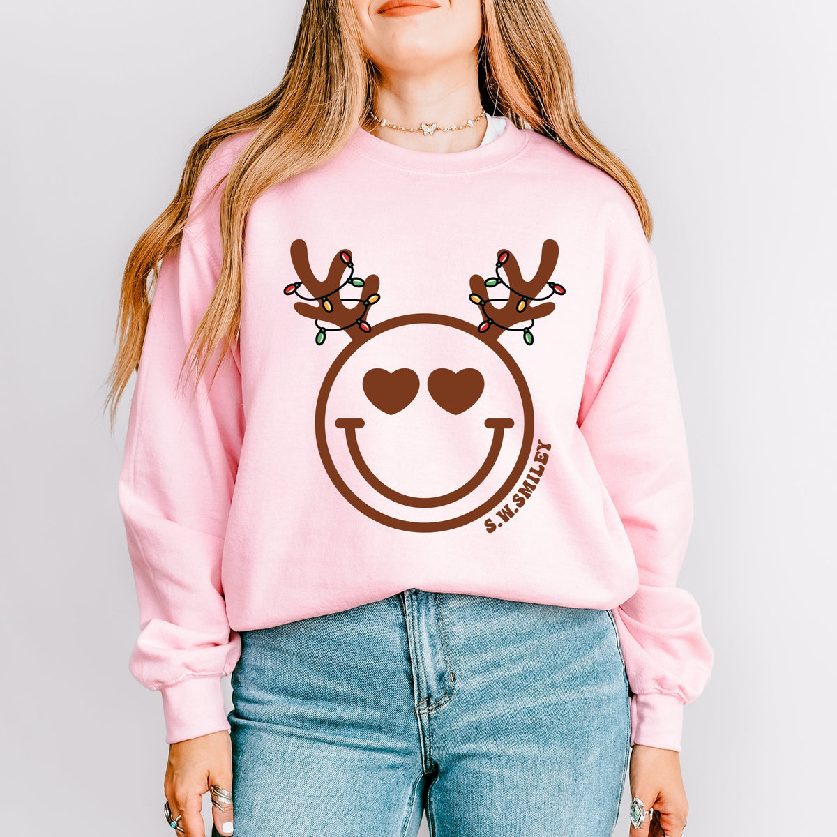 S.W.Smiley Reindeer Lights -  Womens Sweatshirt