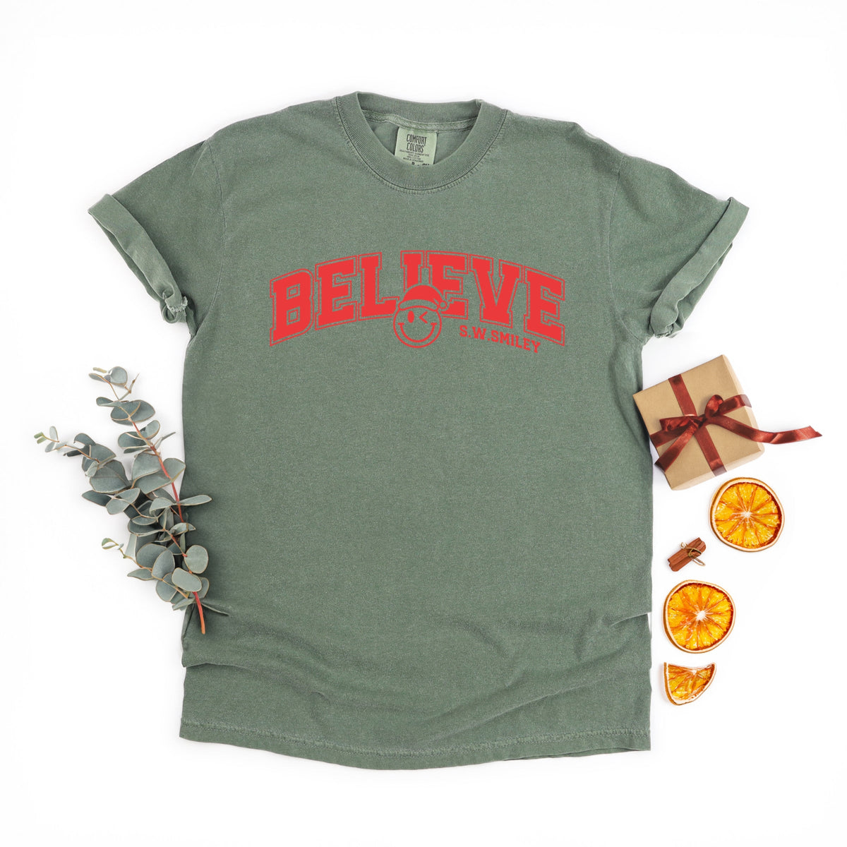 S.W.Smiley Varsity Believe - Womens Garment Dyed Tee