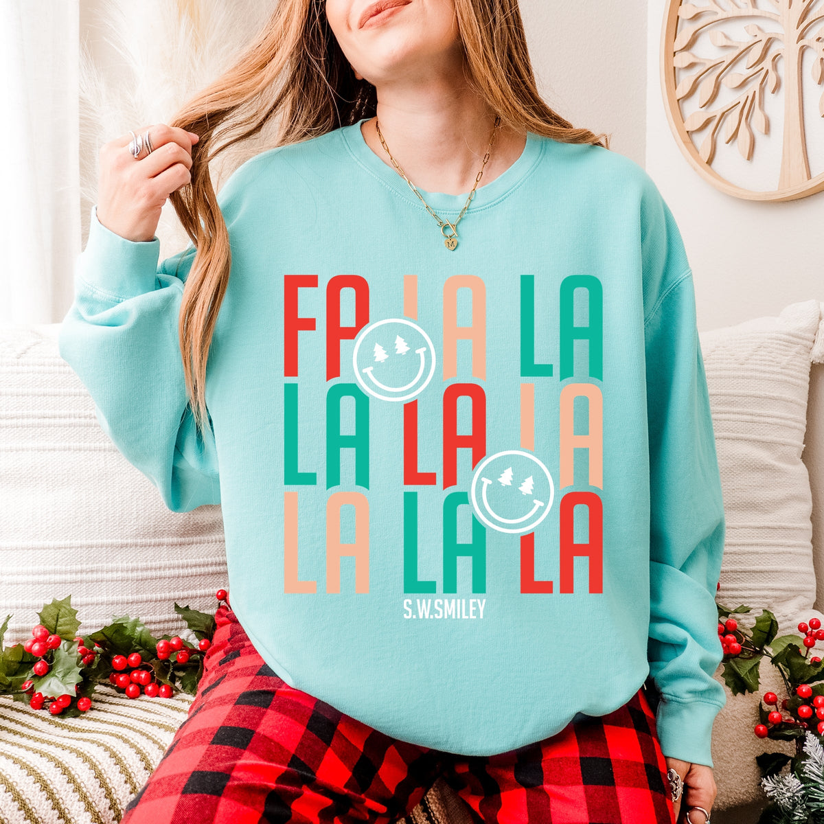 S.W.Smiley Fa La La - Womens Lightweight Garment Dyed Sweatshirt