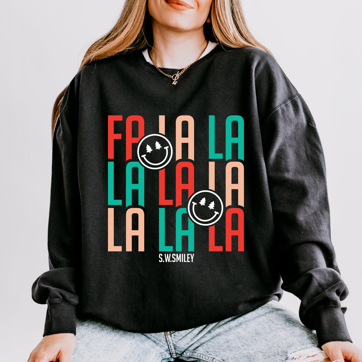 S.W.Smiley Fa La La - Womens Lightweight Garment Dyed Sweatshirt