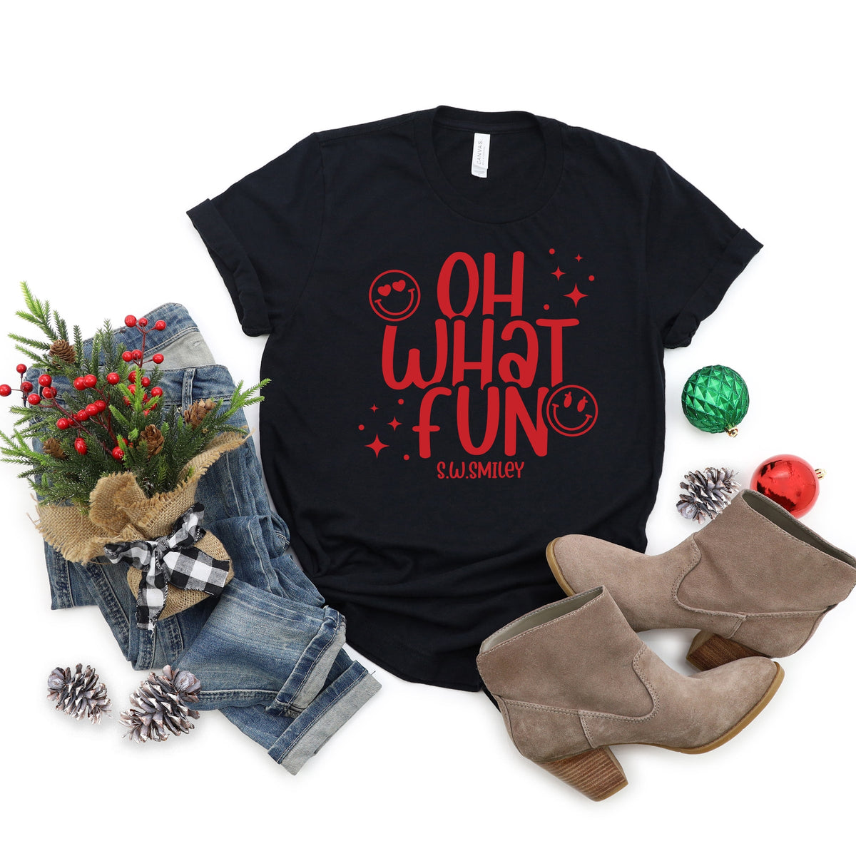 S.W.Smiley Oh What Fun Sparkle - Womens Short Sleeve Tee