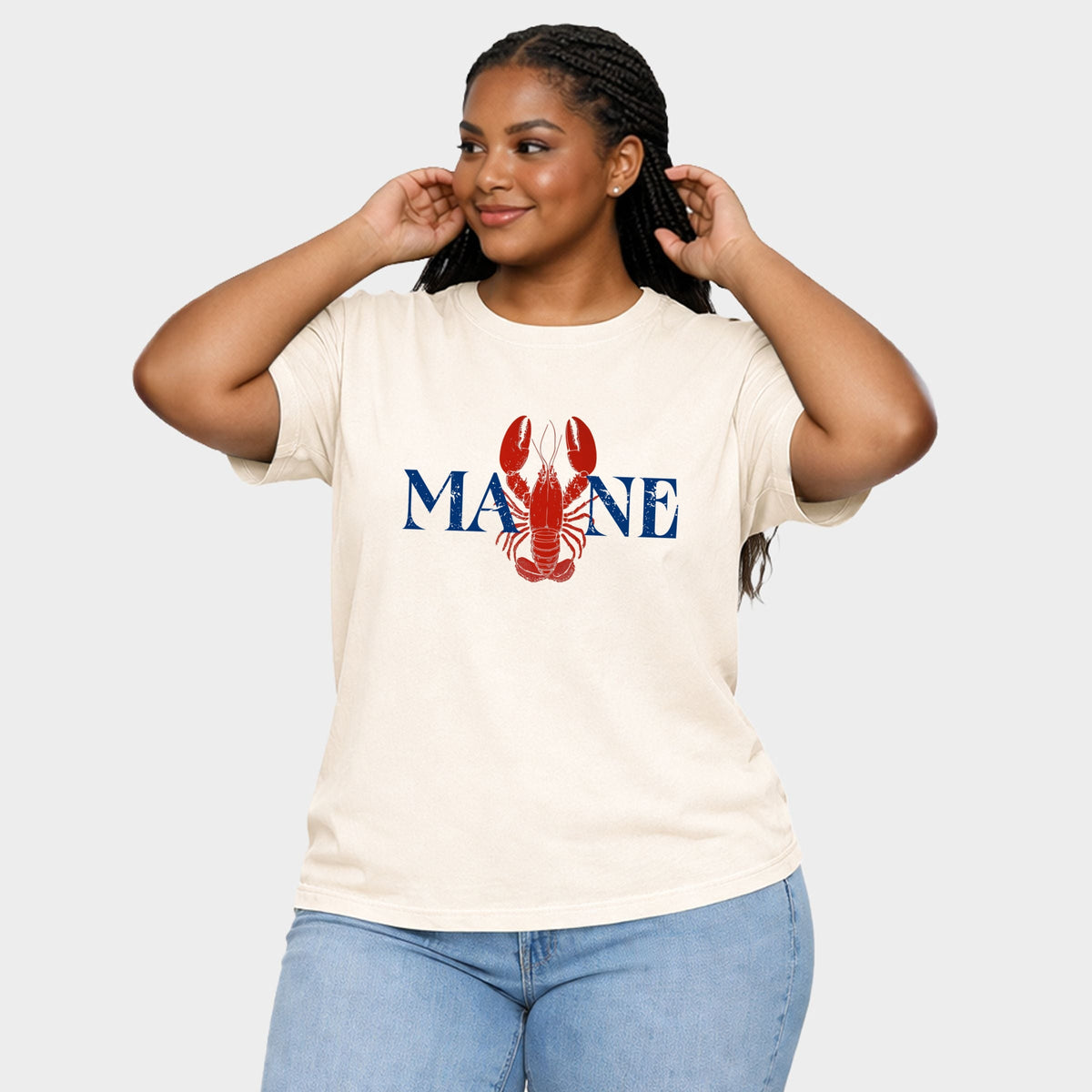 Maine Lobster - Women's Plus Sized Garment Dyed Graphic T-Shirt