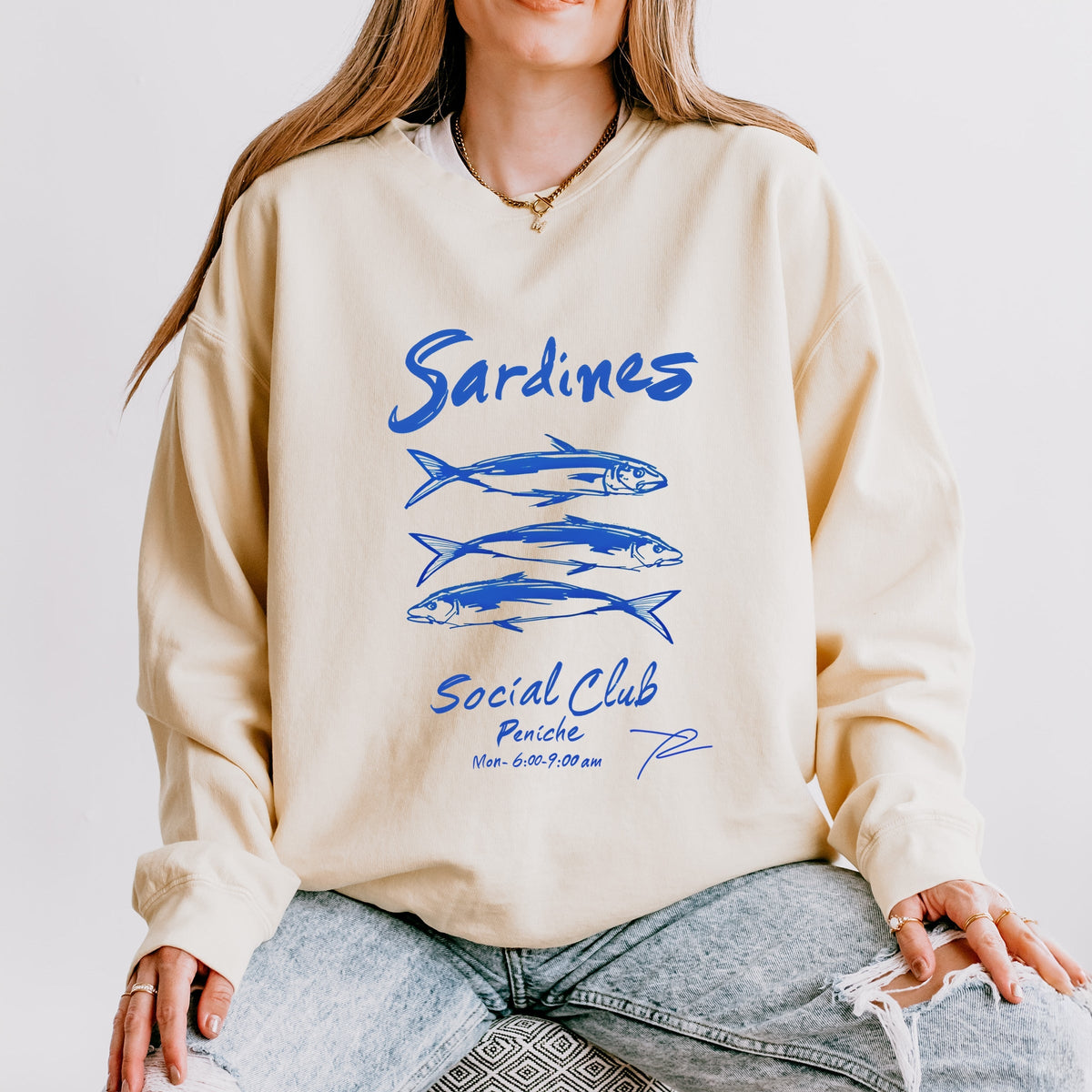 Sardines Social Club - Women's Lightweight Garment Dyed Sweatshirt
