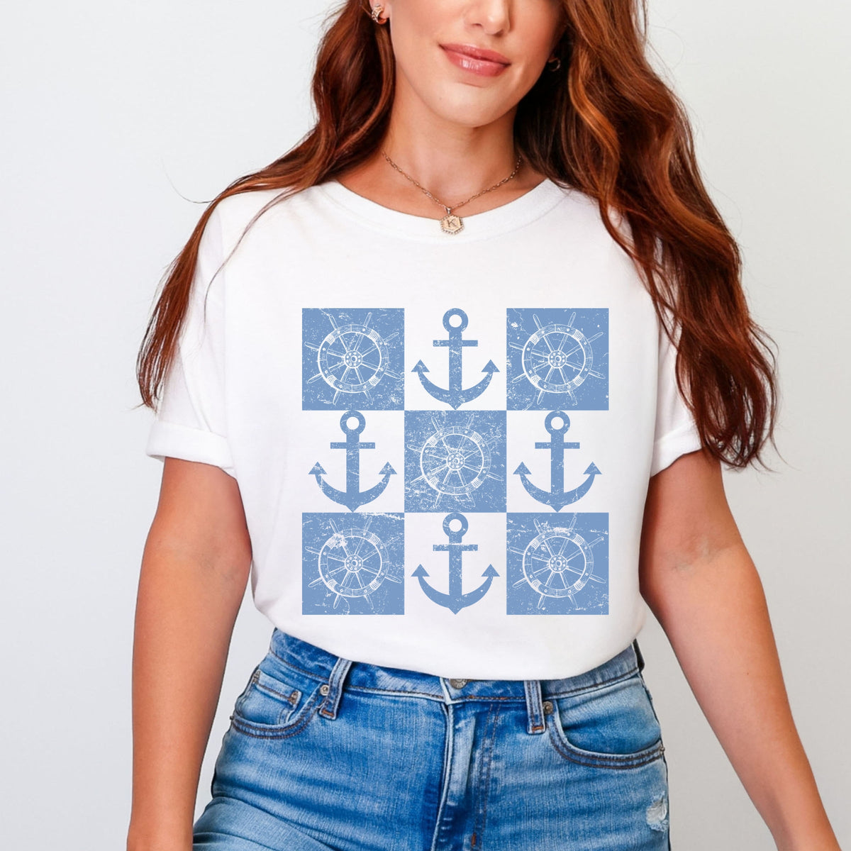 Anchor Wheel Grid - Womens Garment Dyed Tee