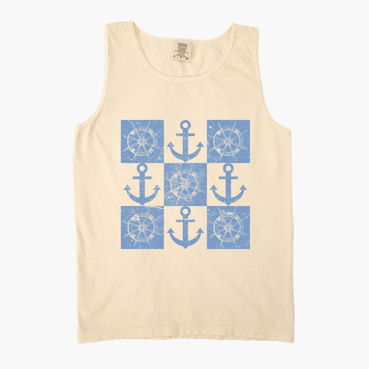 Anchor Wheel Grid - Women's Garment Dyed Tank
