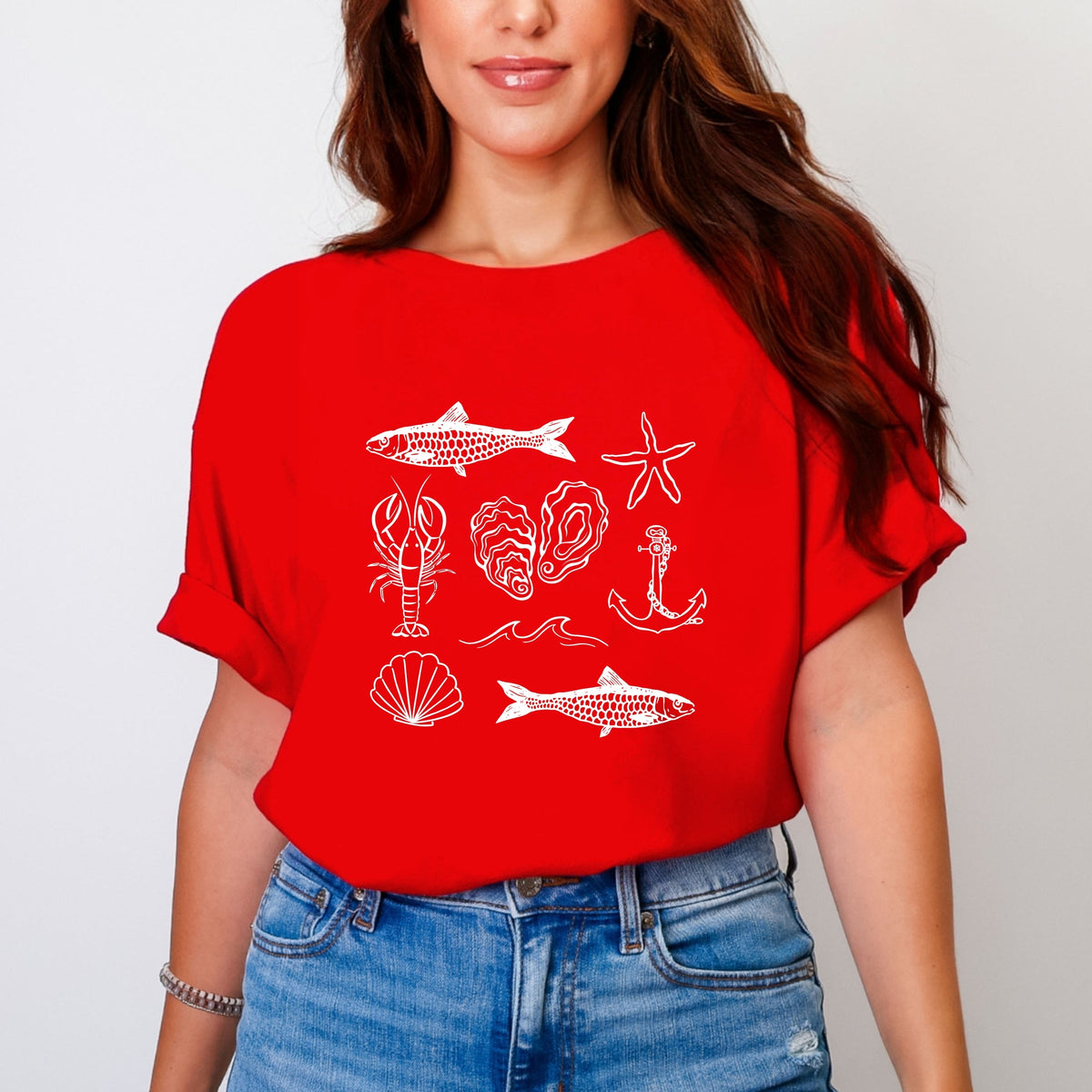 Fisherman Collage - Women's Garment Dyed Graphic T-Shirt