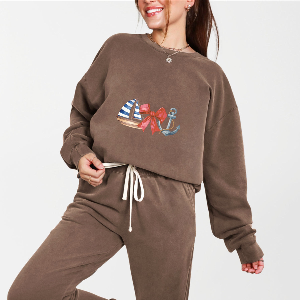 Coquette Ship Anchor - Women's Lightweight Garment Dyed Sweatshirt