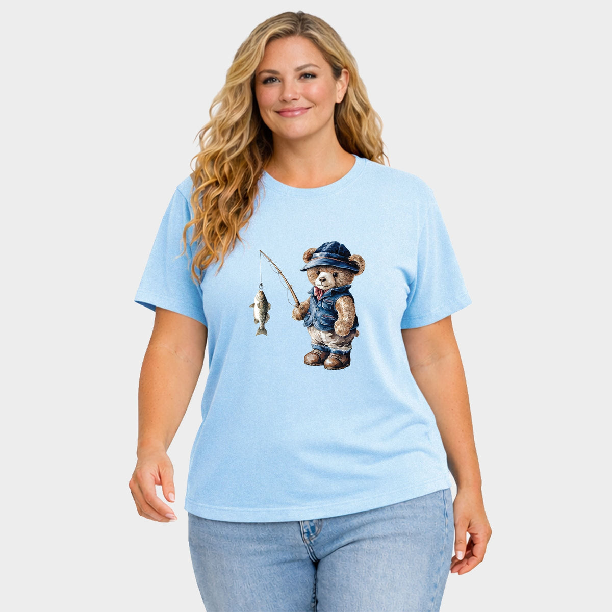 Teddy Bear Fisherman - Women's Plus Garment Dyed Tee