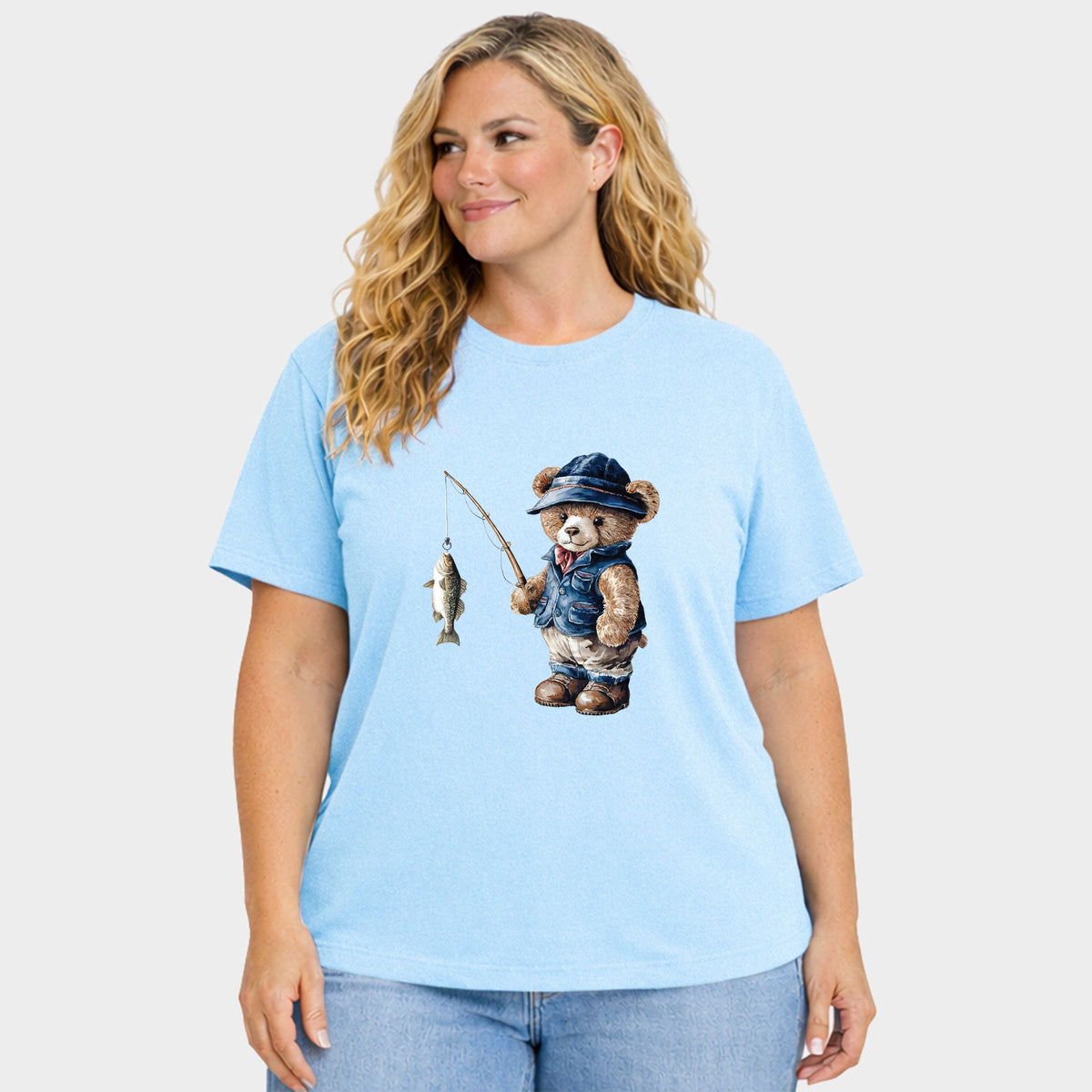 Teddy Bear Fisherman - Women's Plus Garment Dyed Tee
