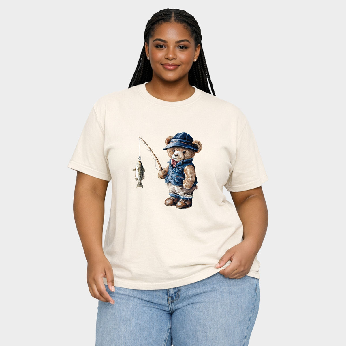 Teddy Bear Fisherman - Women's Plus Garment Dyed Tee