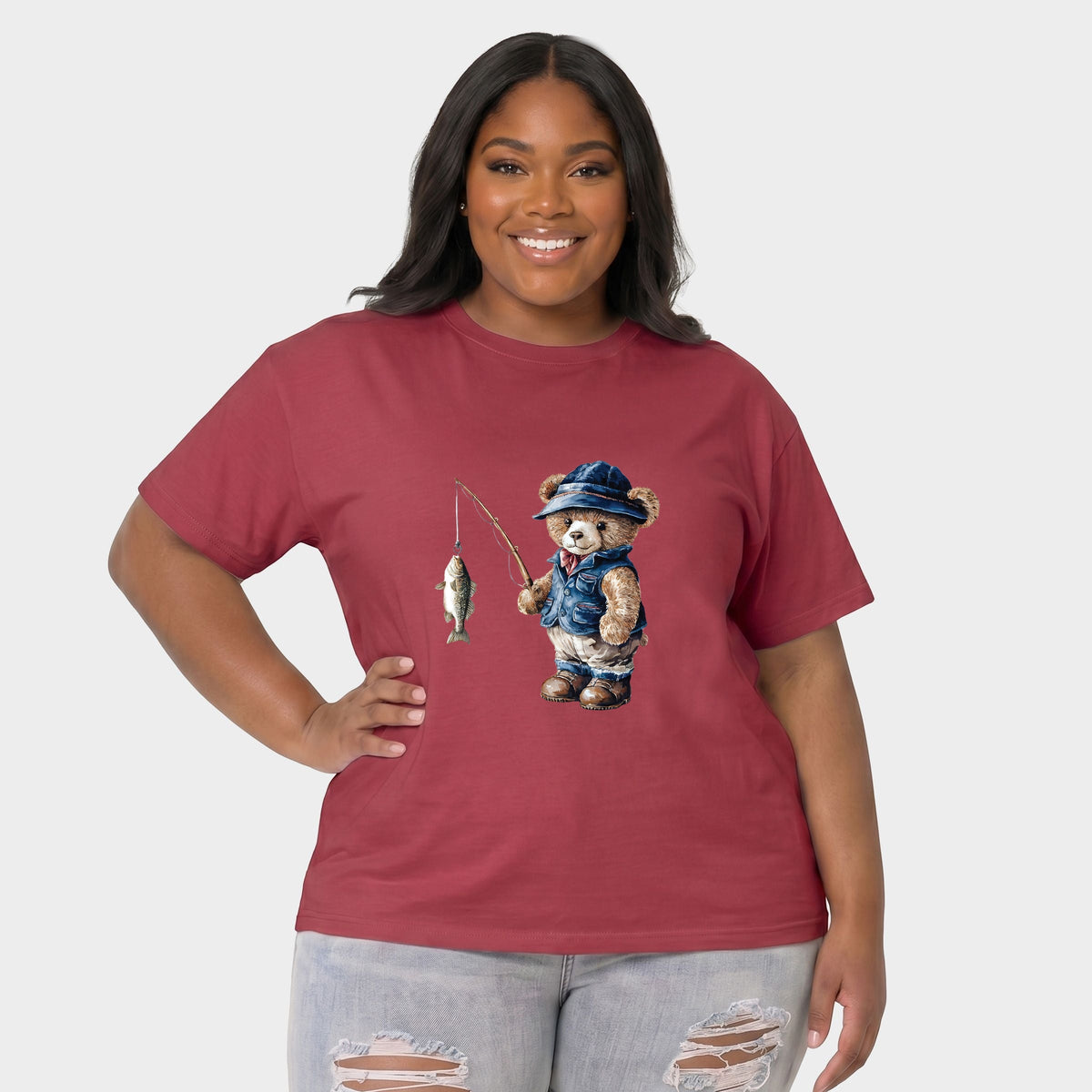 Teddy Bear Fisherman - Women's Plus Garment Dyed Tee