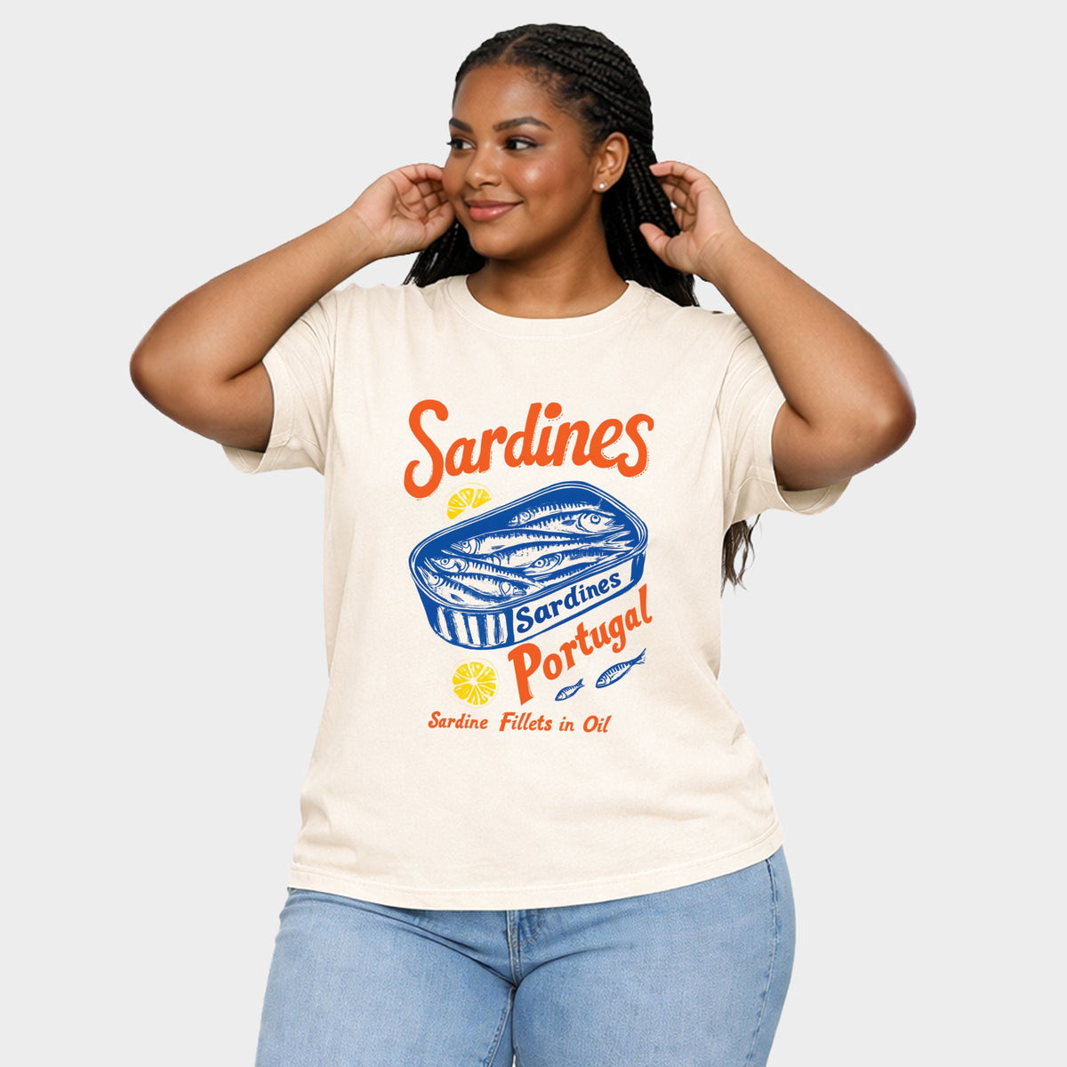 Sardines Portugal - Women's Plus Sized Garment Dyed Graphic T-Shirt