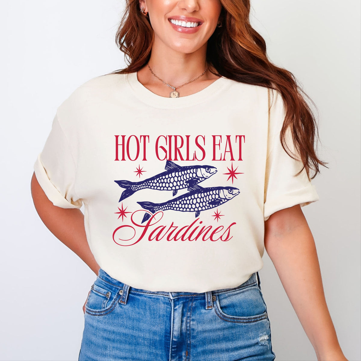 Hot Girls Eat Sardines - Women's Garment Dyed Graphic T-Shirt