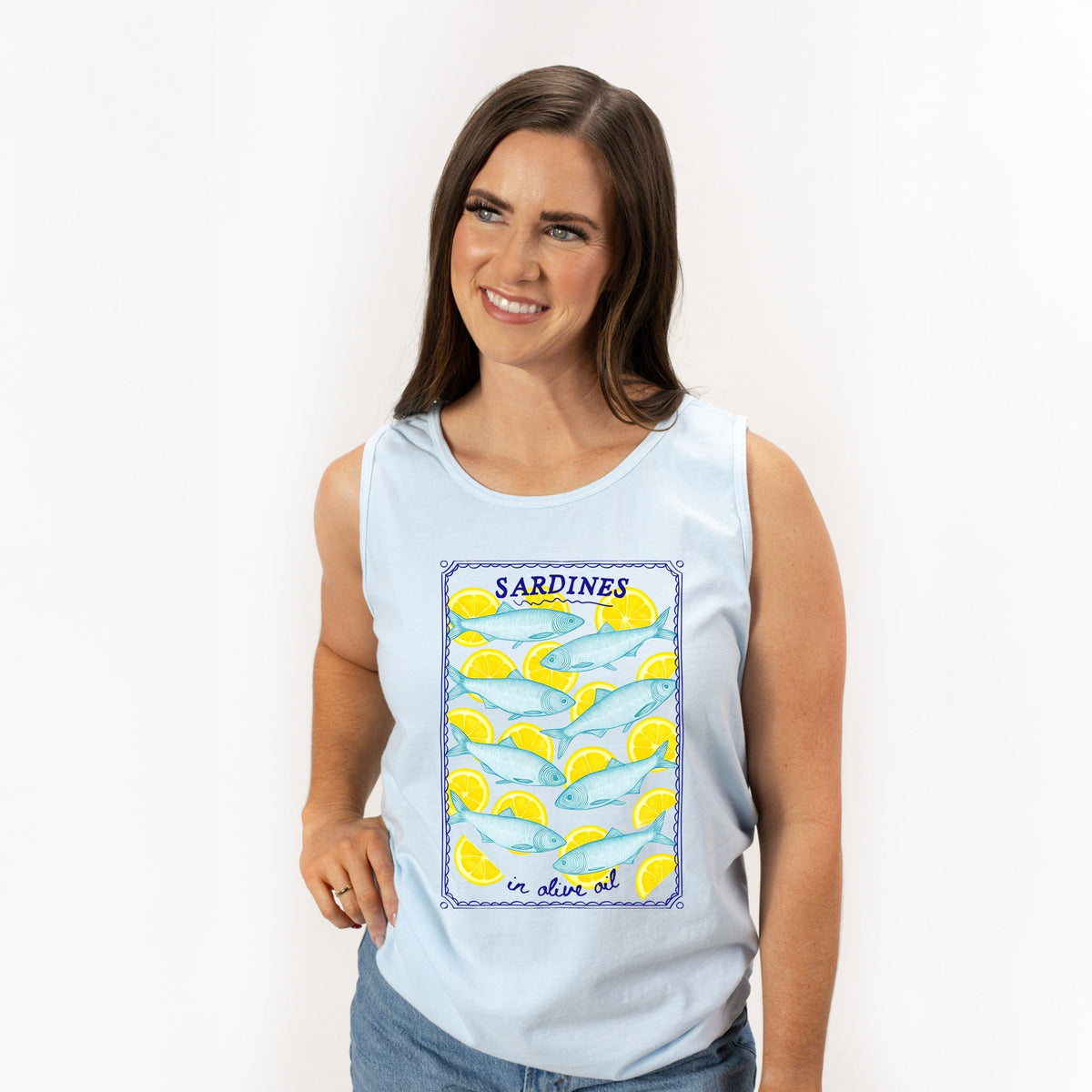 Sardines In Olive Oil - Women's Garment Dyed Graphic Tank Top
