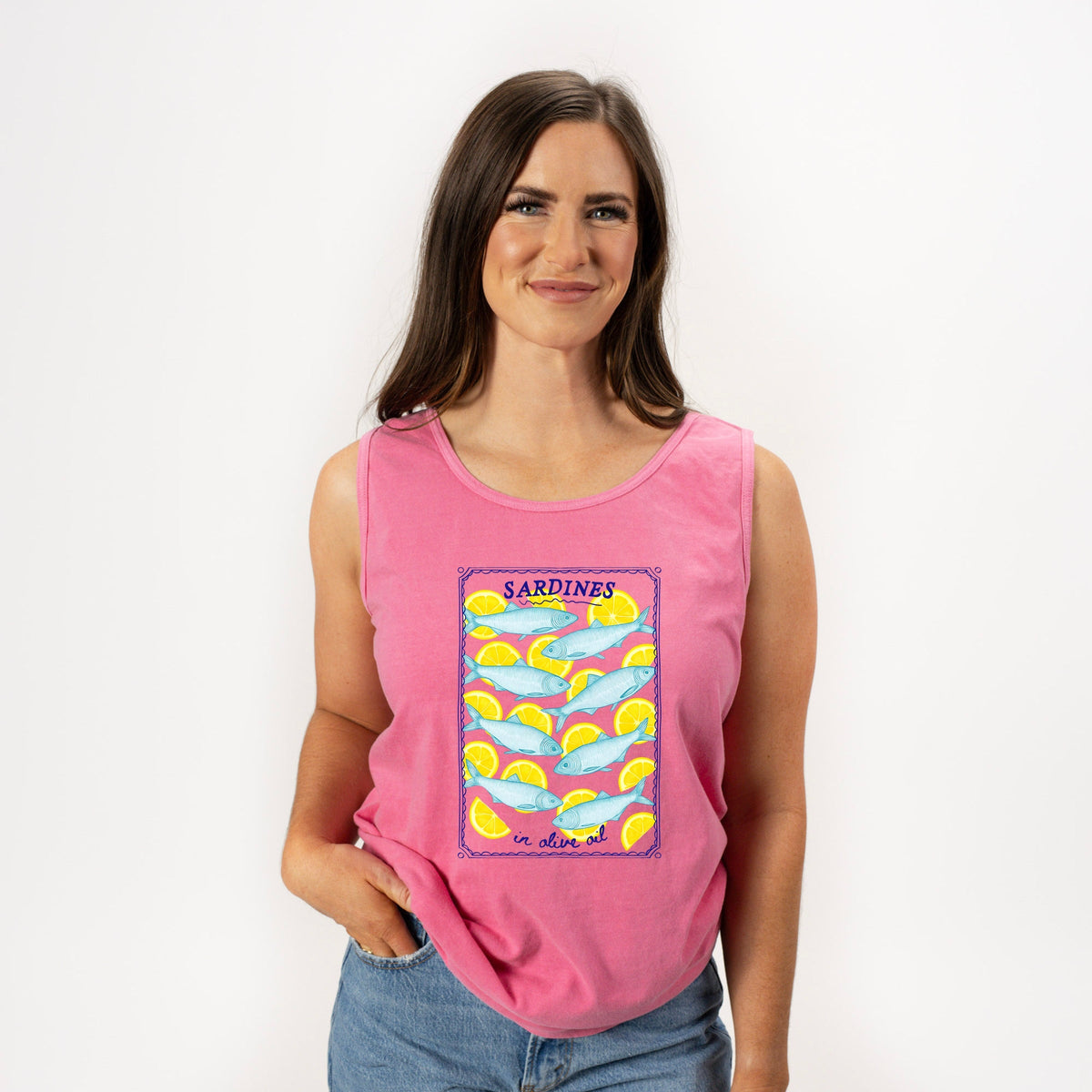 Sardines In Olive Oil - Women's Garment Dyed Graphic Tank Top