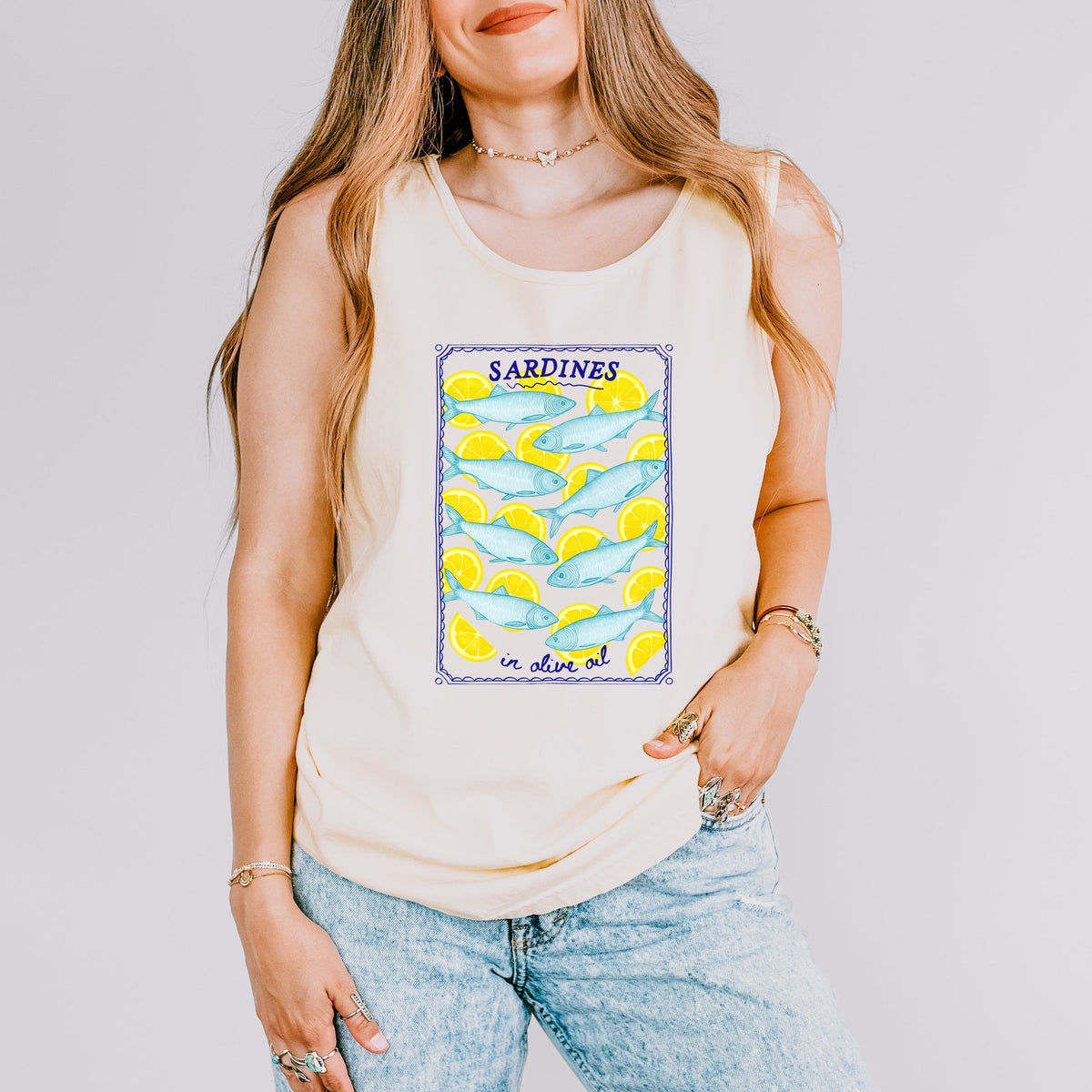 Sardines In Olive Oil - Women's Garment Dyed Graphic Tank Top
