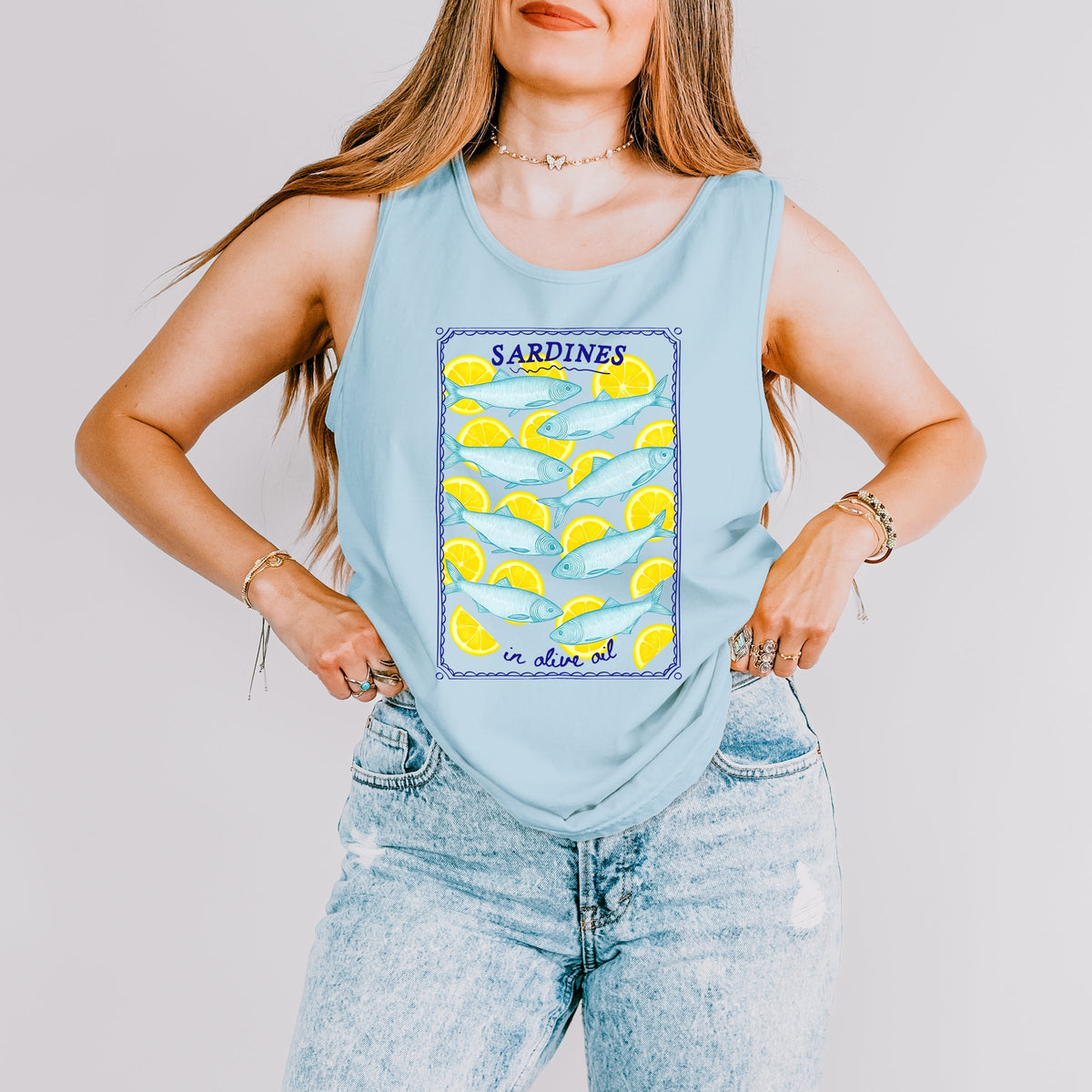 Sardines In Olive Oil - Women's Garment Dyed Graphic Tank Top