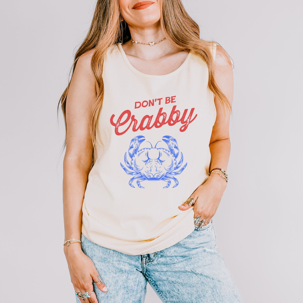 Don't Be Crabby Sketched - Women's Garment Dyed Graphic Tank Top