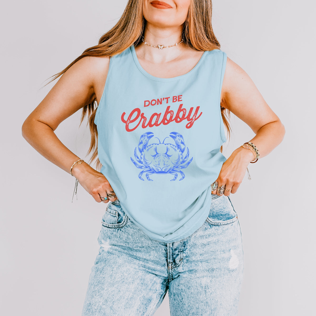 Don't Be Crabby Sketched - Women's Garment Dyed Graphic Tank Top