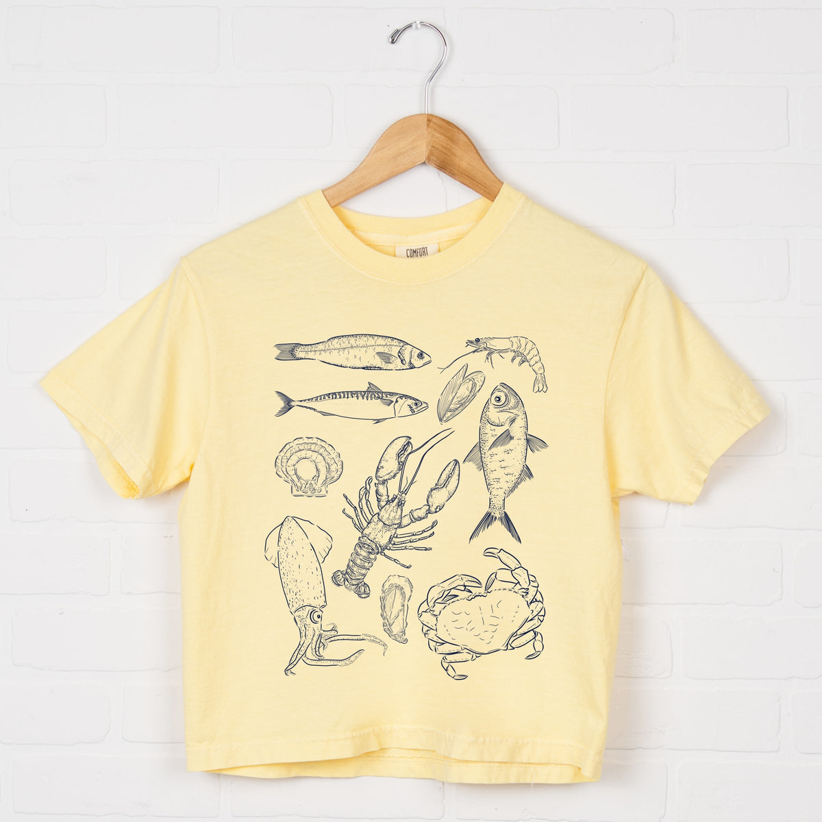 Nautical Creatures Sketched - Women's Boxy Crop Top Graphic T-Shirt
