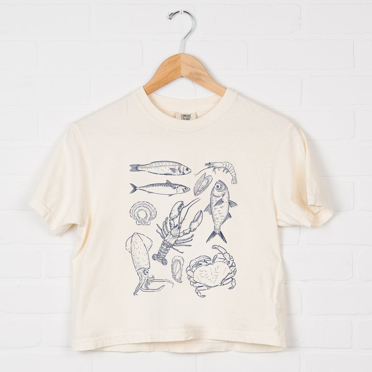 Nautical Creatures Sketched - Women's Boxy Crop Top Graphic T-Shirt
