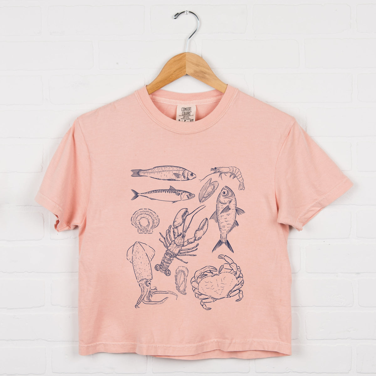 Nautical Creatures Sketched - Women's Boxy Crop Top Graphic T-Shirt