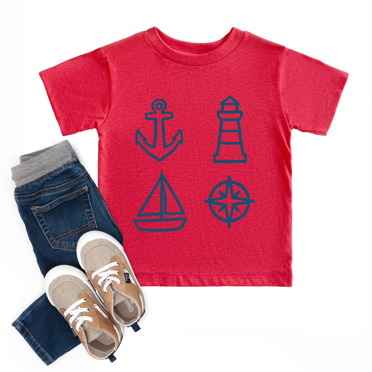 Anchor Lighthouse Boat Compass - Toddler Short Sleeve Graphic T-Shirt