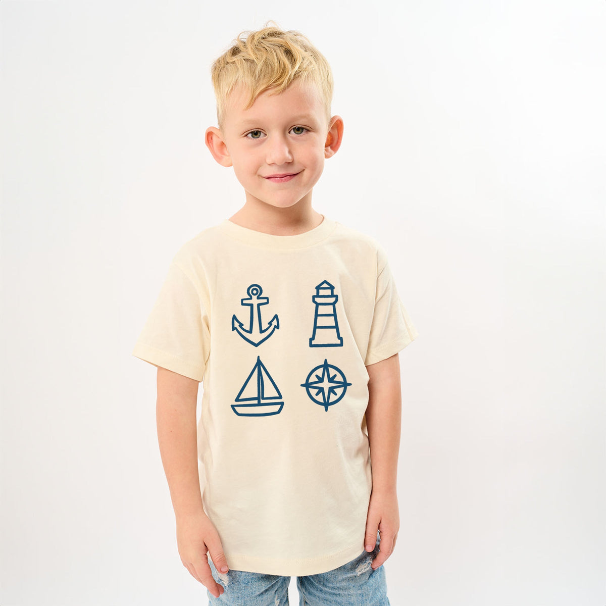 Anchor Lighthouse Boat Compass - Youth Short Sleeve Graphic T-Shirt