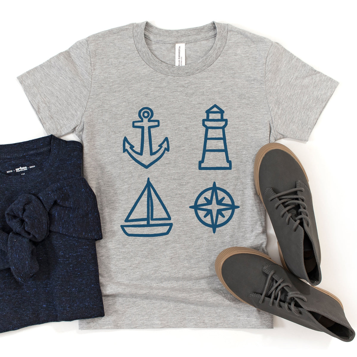 Anchor Lighthouse Boat Compass - Youth Short Sleeve Graphic T-Shirt