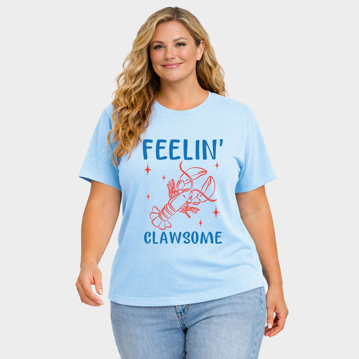Feelin' Clawsome Lobster - Women's Plus Sized Garment Dyed Graphic T-Shirt
