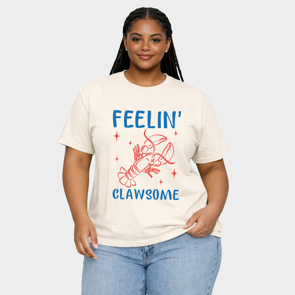 Feelin' Clawsome Lobster - Women's Plus Sized Garment Dyed Graphic T-Shirt