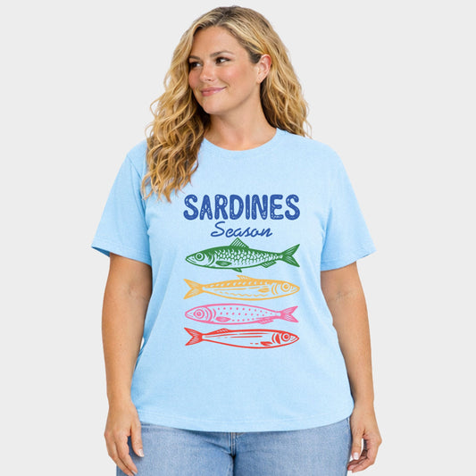 Sardines Season Colorful - Women's Plus Sized Garment Dyed Graphic T-Shirt