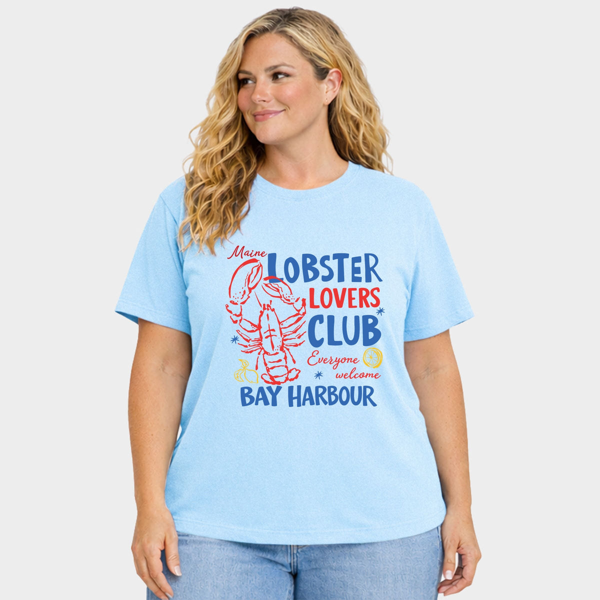 Lobster Lovers Club Bay Harbour - Women's Plus Sized Garment Dyed Graphic T-Shirt