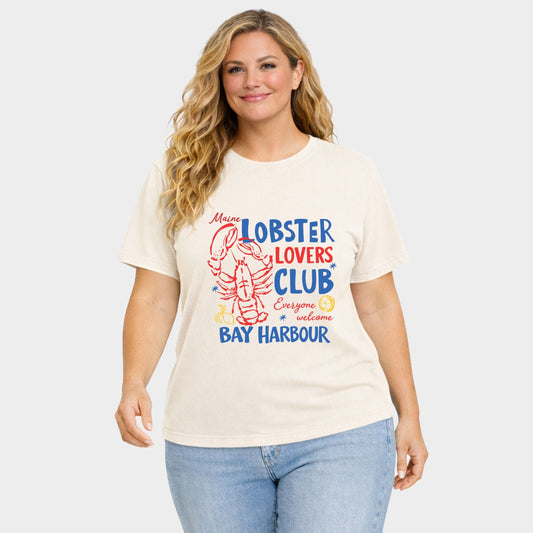 Lobster Lovers Club Bay Harbour - Women's Plus Sized Garment Dyed Graphic T-Shirt