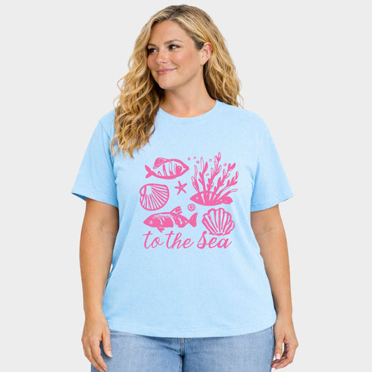 To The Sea Creatures - Women's Plus Sized Garment Dyed Graphic T-Shirt